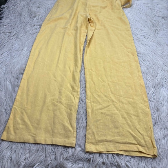 NWT Audrey Parks Women's S Yellow Twist Front Wide Leg Jumpsuit Linen Resort - Picture 3 of 8